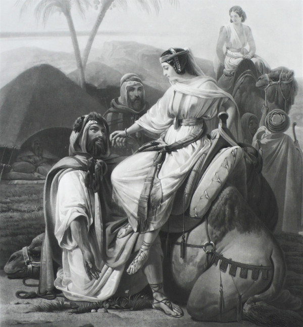 Orientalist Engraving Arrival Of Rebecca Engraved By Garnier After Scopin Etcing Old Print