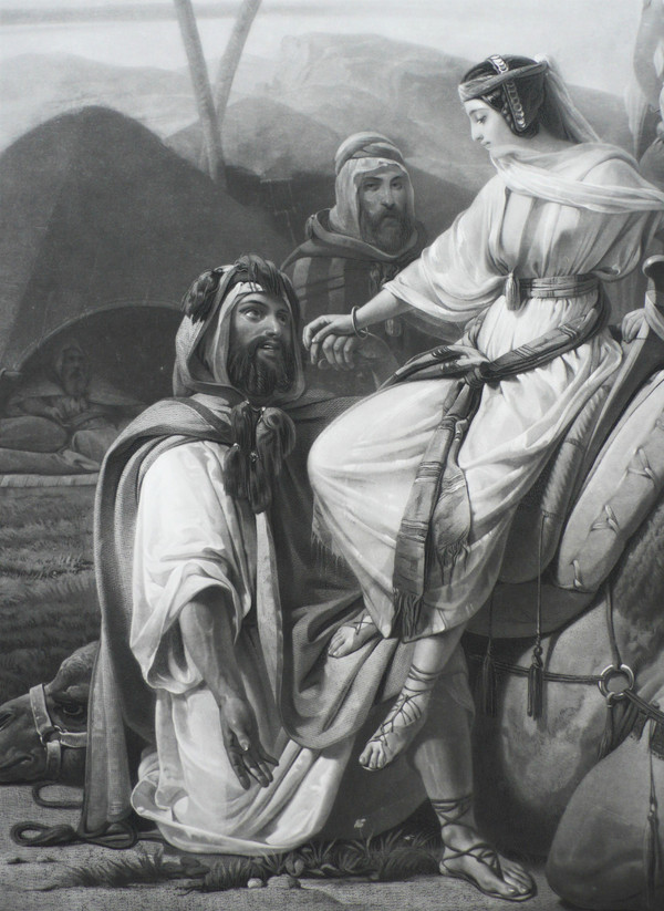 Orientalist Engraving Arrival Of Rebecca Engraved By Garnier After Scopin Etcing Old Print