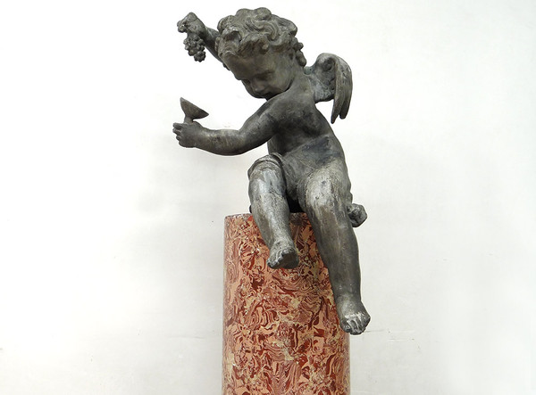 Sculpture cherub putto lead fountain scagliola column Louis XIV XVIIth