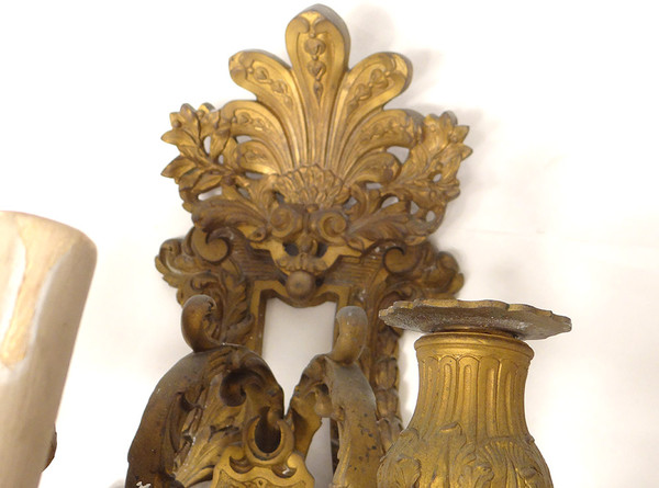 Pair of Large 5-light Regency Wall Lights Gilded Bronze Masks 19th century