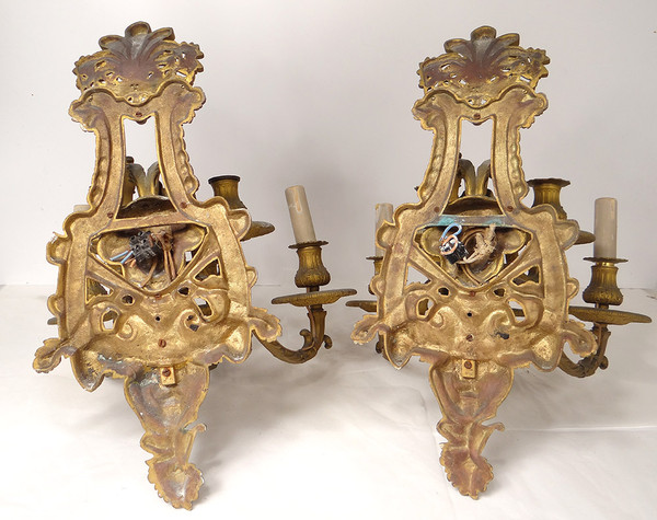 Pair of Large 5-light Regency Wall Lights Gilded Bronze Masks 19th century