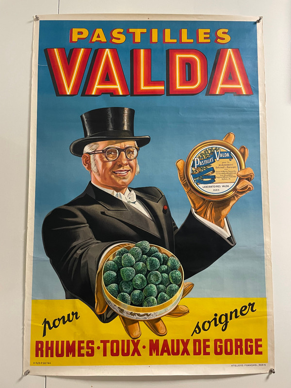 Affiche Publicitaire Originale Pastilles Valda Circa 1940