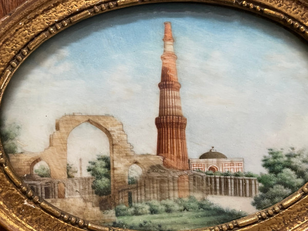 Miniatura - Veduta del Qutb Minar di Delhi in India Fine del XIX secolo