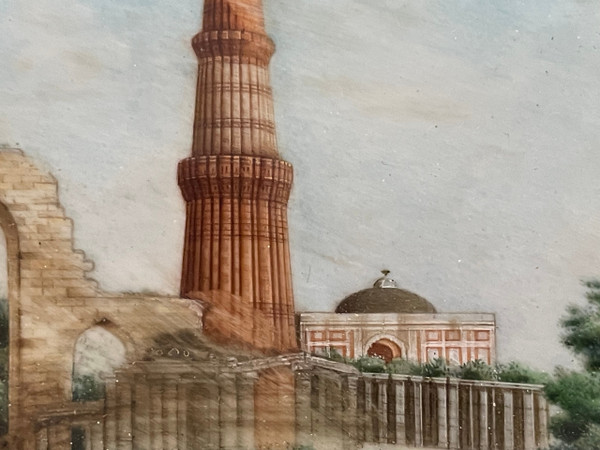 Miniatura - Veduta del Qutb Minar di Delhi in India Fine del XIX secolo