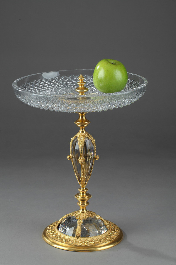 Large Ormolu Mounted Cut Crystal Dish in Renaissance Taste