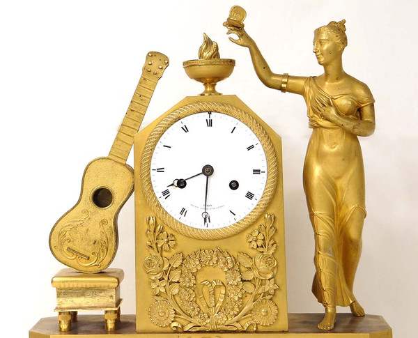 Clock Empire Bronze Gilt Vestale Butterfly Guitar Leroy Palais Royal XIXè