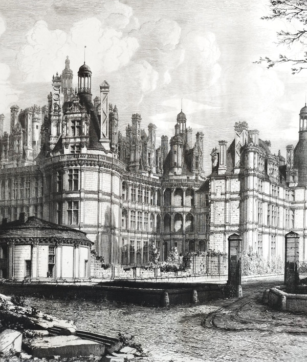 Château De Chambord Gravure Par Octave De Rochebrune Eau-forte XIXème