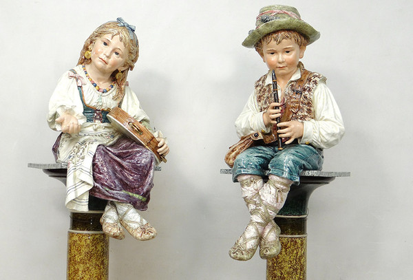 Sculptures Majolica Wilhelm Schiller Gypsy Children Austria 160cm