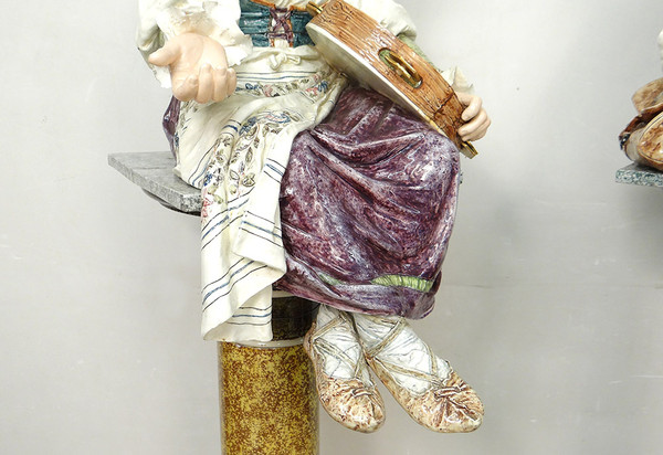 Sculptures Majolica Wilhelm Schiller Gypsy Children Austria 160cm