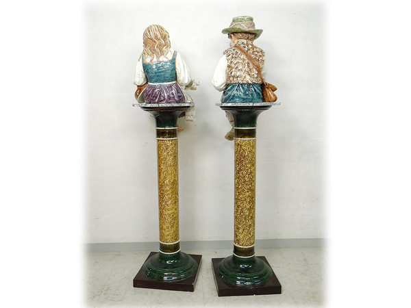 Sculptures Majolica Wilhelm Schiller Gypsy Children Austria 160cm