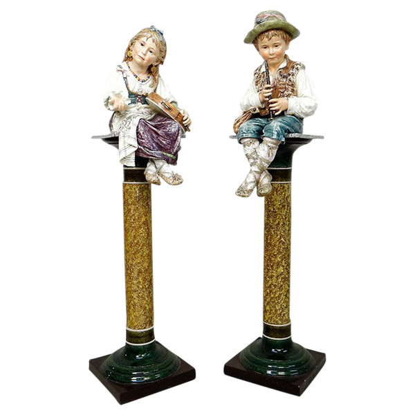 Sculptures Majolica Wilhelm Schiller Gypsy Children Austria 160cm