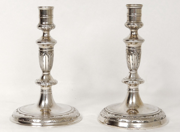 Pair of Louis XIV Community Silver Bronze Candlesticks Torches 17th Century