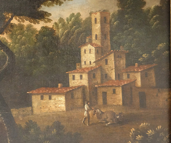 Large HST Italian School Countryside Village Characters 18th century