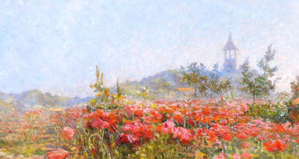 Francis de Signori 19-20th Fields of poppies in bloom, landscape, large painting, circa 1920