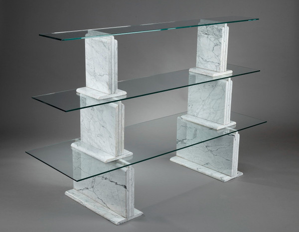 Carrara Marble Bookcase With Glass Shelves - 1970