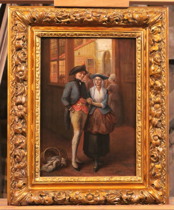 A. DURAND, XIXe siècle, Portrait d'un couple d'amoureux, tableau circa 1850