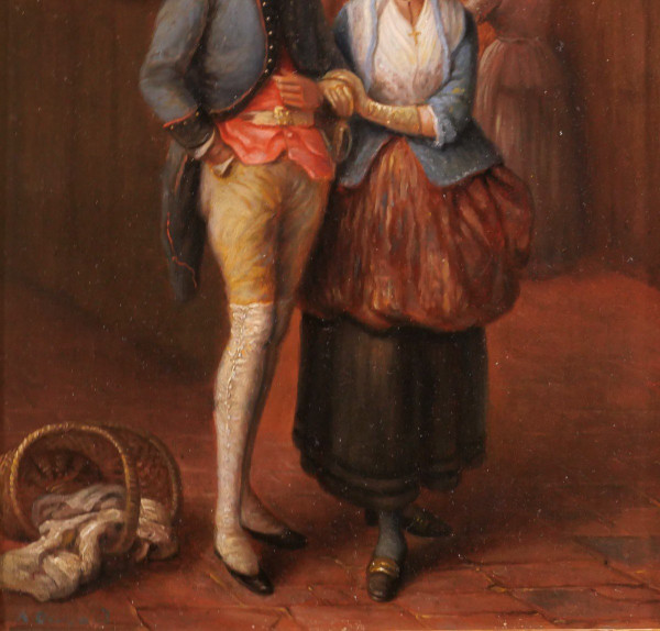 A. DURAND, XIXe siècle, Portrait d'un couple d'amoureux, tableau circa 1850