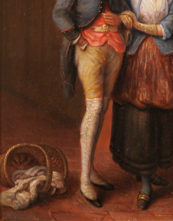 A. DURAND, XIXe siècle, Portrait d'un couple d'amoureux, tableau circa 1850