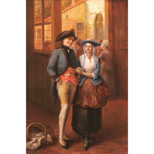 A. DURAND, XIXe siècle, Portrait d'un couple d'amoureux, tableau circa 1850