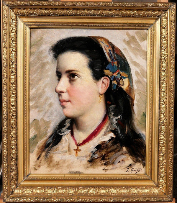 Jules GARDOT, 1828-1891 Portrait d'une jeune femme, Italie, tableau, vers 1870