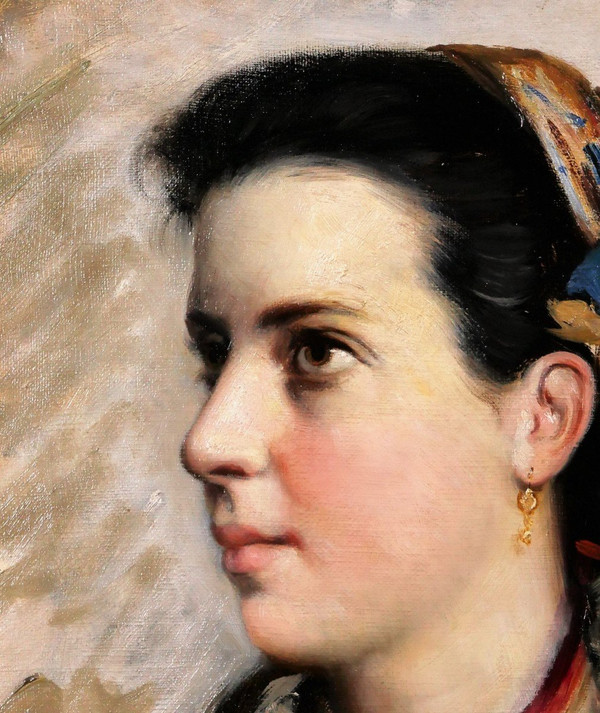 Jules GARDOT, 1828-1891 Portrait d'une jeune femme, Italie, tableau, vers 1870