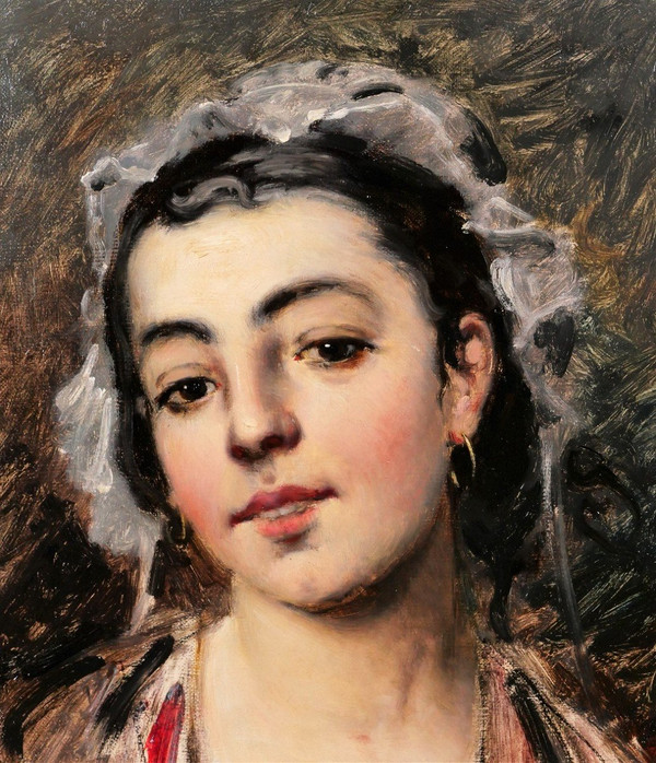 Jules GARDOT, 1828-1891 Portrait d'une jeune femme italienne, tableau, vers 1870, Italie