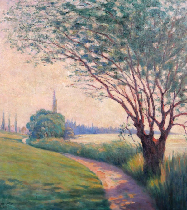 Jean LUBET 19°-20° Paesaggio con albero, grande dipinto, 1908