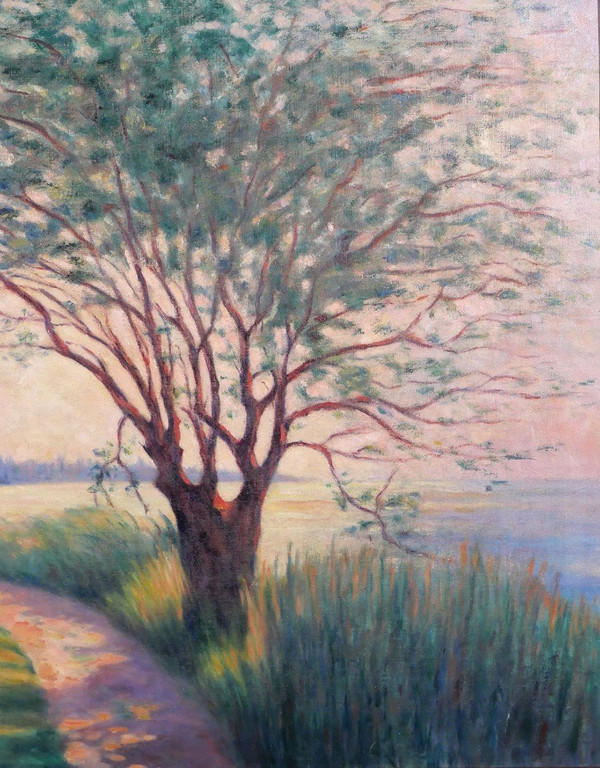 Jean LUBET 19°-20° Paesaggio con albero, grande dipinto, 1908