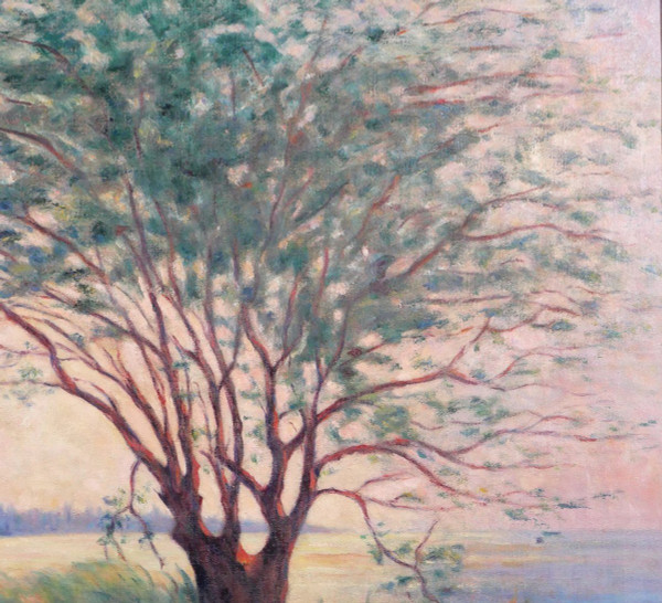 Jean LUBET 19°-20° Paesaggio con albero, grande dipinto, 1908