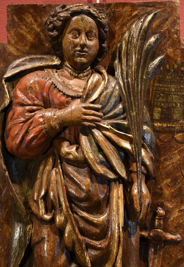 High Relief Panel 'saint Barbara',southern France 16th-17th Century