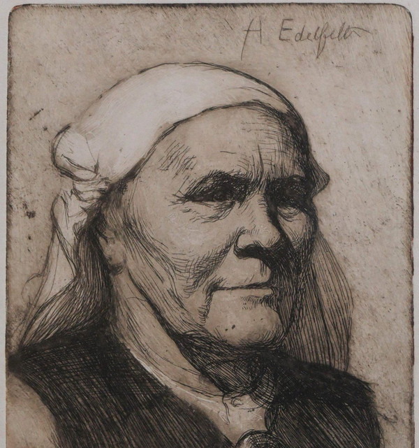 Albert EDELFELT 1854-1905 Portrait of a woman from Ruokolahti (elli jäppinen), engraving