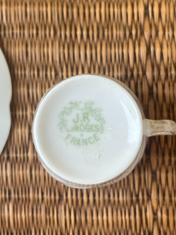 Tasse et sous-tasse en porcelaine de Limoges (Début du 20e siècle) - Motif d'iris