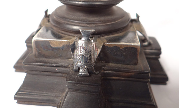 Small commemorative column Victory ebony Silver Coat of arms Crown 19th century