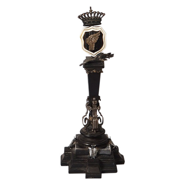 Small commemorative column Victory ebony Silver Coat of arms Crown 19th century