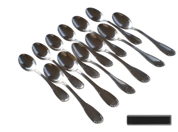 12 espresso/mocha spoons in solid silver, Italian Palermo hallmark (in order)