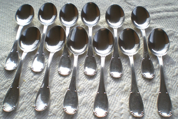 12 espresso/mocha spoons in solid silver, Italian Palermo hallmark (in order)