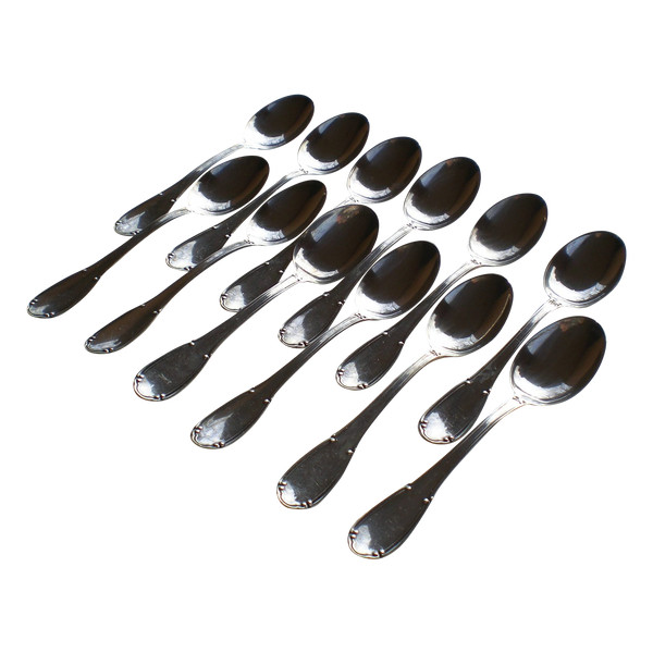 12 espresso/mocha spoons in solid silver, Italian Palermo hallmark (in order)