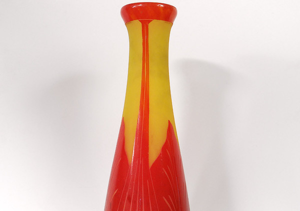 Große Vase Paste de Verre Le Verre Français Schneider Blätter Art Deco XX.