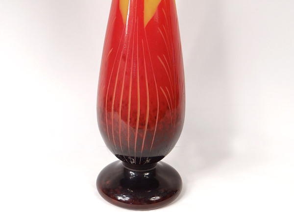 Große Vase Paste de Verre Le Verre Français Schneider Blätter Art Deco XX.