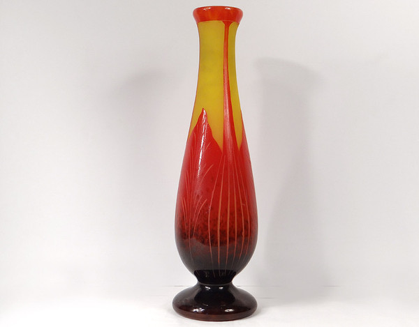 Große Vase Paste de Verre Le Verre Français Schneider Blätter Art Deco XX.