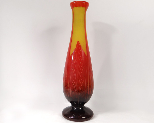 Große Vase Paste de Verre Le Verre Français Schneider Blätter Art Deco XX.