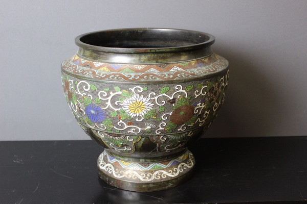 Cloisonne Bronze Plant Pot Japan XIX