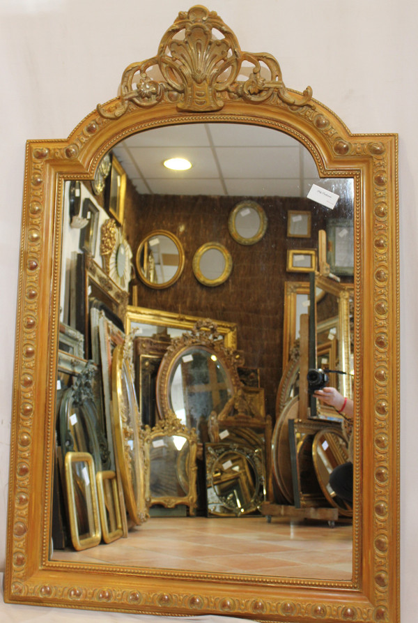 Grand Miroir Ancien De Cheminée, Patine Et Coquille 96 X 148 Cm