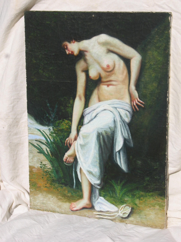 Portrait of a female nude oil on canvas signed 19th century