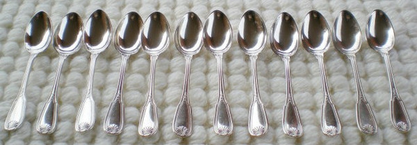 12 silver plated espresso/moka spoons Maintenon model (shell) ERCUIS