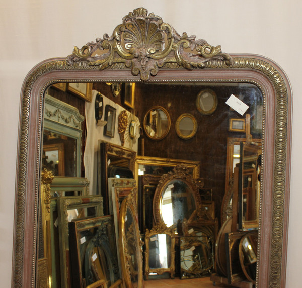 Grand Miroir Ancien De Cheminée à Fronton Coquille 100 X 170 Cm