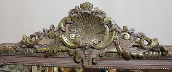 Grand Miroir Ancien De Cheminée à Fronton Coquille 100 X 170 Cm