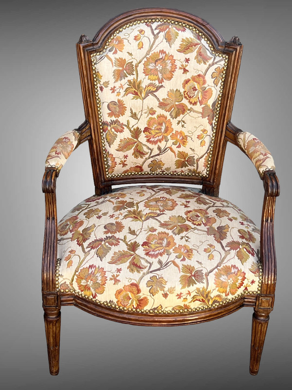 PAIR OF EIGHTEENTH CENTURY LOUIS XVI CABRIOLET CHAIRS WITH UMBRELLATED BEECH BACKS