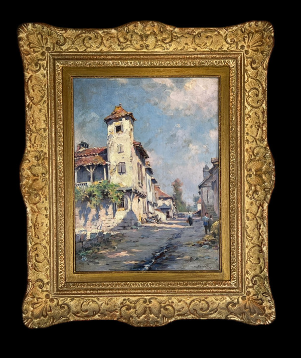 TABLEAU / HUILE SUR PANNEAU DE GEORGES SERRIER 1852 / 1949 ( RUE DE VILLAGE )