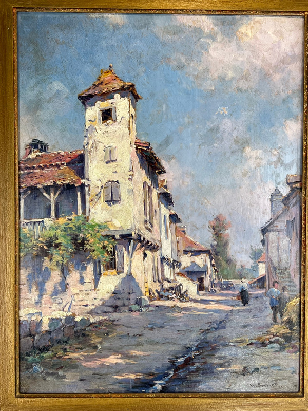 TABLEAU / HUILE SUR PANNEAU DE GEORGES SERRIER 1852 / 1949 ( RUE DE VILLAGE )